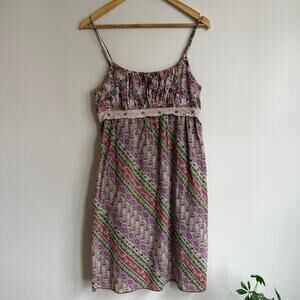 Xhilaration Y2K Babydoll Empire Waist Sundress Pink and Green Paisley Crochet M